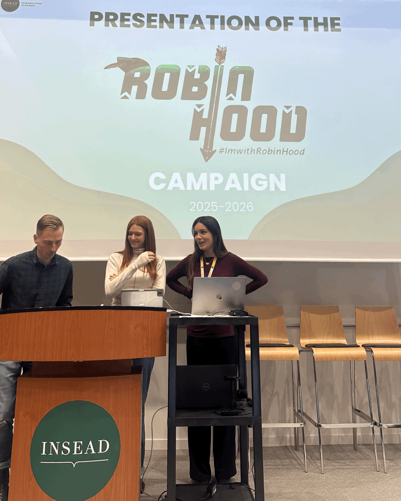 INSEAD MIM Student Marina presenting to her classmates about the Robin Hood campaign