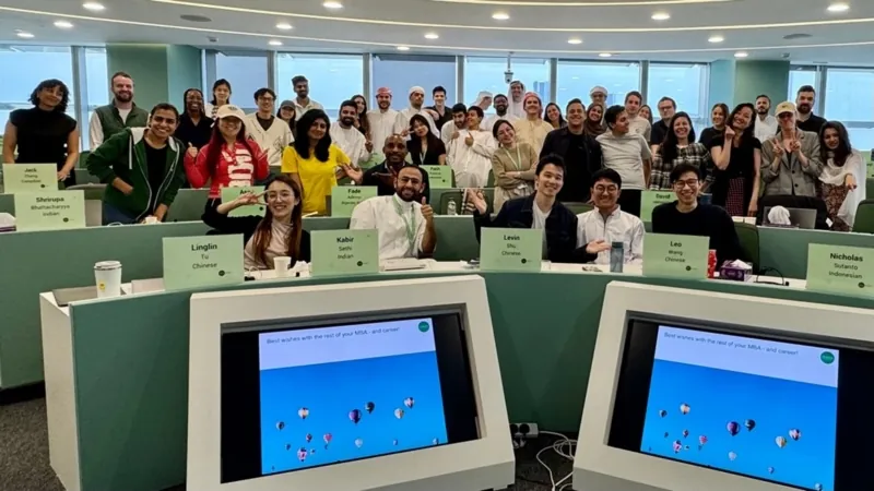 INSEAD MBA students during the last class at the INSEAD Abu Dhabi campus with Prof. Chiara Spina