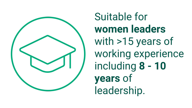 Suitable for women leaders with >15 years of working experience including 8-10 years of leadership