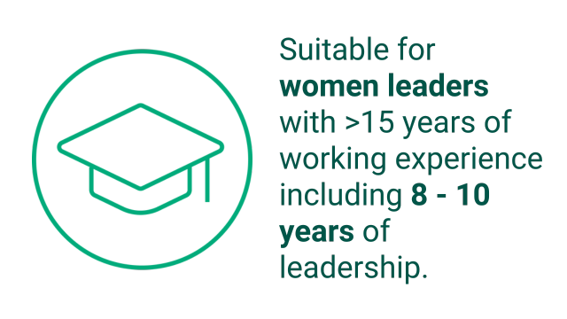 Suitable for women leaders with >15 years of working experience including 8-10 years of leadership